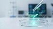 © Tonton1541 - AI driven startup concept. Green plant seedling in a petri dish with a dropper and futuristic data icons.
