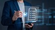 © TechNova Graphics - Businessman interacting with a futuristic digital interface on a transparent screen