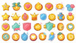 © Fauzan - Collection of colorful stylized game icons featuring various currency coins gems and protective shields