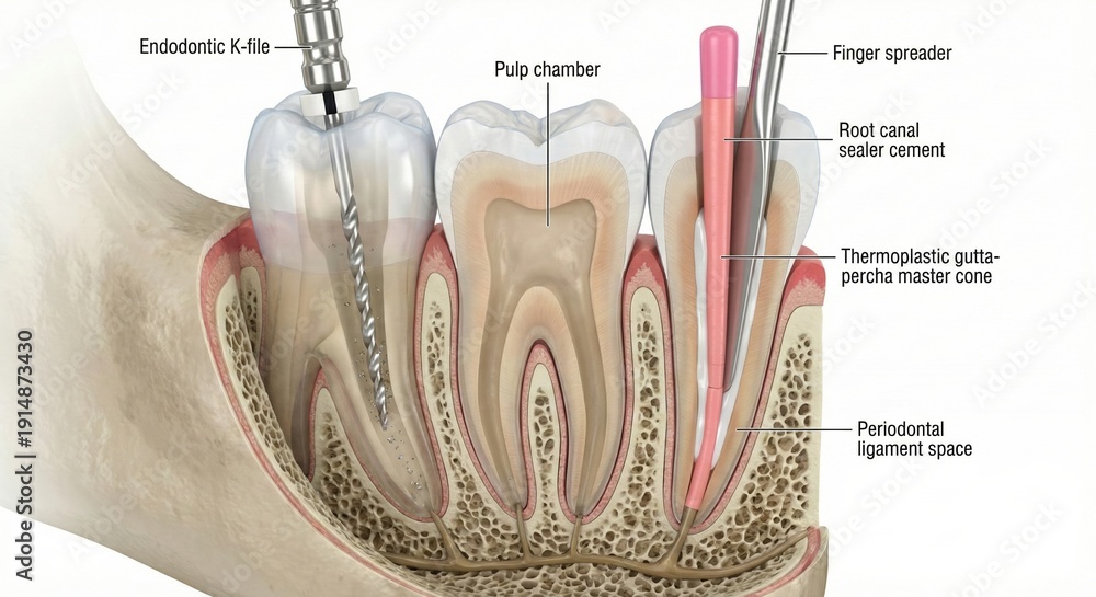 Dentistry root canal treatment endodontics multi stage cross section ...