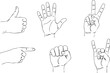 © MDARMAN - Black and white line of six different hand gestures hands line thumb