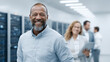 © pattozher - Data Center Professionals: A confident team of skilled data center professionals stands within a cutting-edge server room, exuding expertise and innovation in the digital frontier.