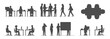© ElementHub - Office workers silhouette vector for architectural plans and elevations, side front top view, sitting at desk computer meeting table talking on phone standing presentation walking with files. Vector