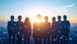 © EPDICAY - Silhouettes of business professionals connected by digital network lines, representing teamwork, innovation, and global collaboration in a technology-driven world.