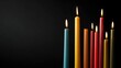 © Sergey - hyper realistic colorful slim candles standing upright on black background, soft dramatic lighting, clean vertical composition, bold contemporary