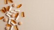 © Flash memory - Vitamin supplements, capsules, and wooden disks on a light background. Health care and dietary nutrition with natural ingredients.