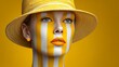 © Nataliia_Trushchenko - A woman with a yellow hat and yellow and white stripes painted on her face. She is looking at the camera