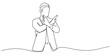 © Proongnee - Single continuous line art style: A businessman raises his hand in refusal. Line art Illustration Editable stroke.