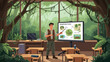 © roes - Illustration of a Teacher Giving a Lecture on Rainforest Ecosystems.