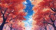 © The 2R Artificiality - Anime styled bright autumn trees with drifting leaves and sky