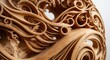 © GenZGraphics - Wooden sculpture close view featuring intricate swirling wave carvings inspired by natural landscapes