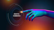 © fitpinkcat84 - Glowing neon hand interacting with circular digital interface visualizing agentic commerce and autonomous finance agents