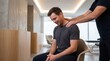 © D-point - Caucasian man receiving a neck and shoulder massage from a professional therapist for relaxation. Wellness, stress relief, and physical therapy concept.
