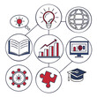 © BOY - Corporate knowledge hub set with lightbulb book graph puzzle globe computer