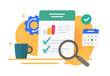 © vladwel - Financial business report audit research icon vector, sales statistics data document analysis modern graphic design, corporate tax investigation review assessment, drawn inspection strategy results