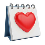 A vibrant red heart symbol on a calendar page isolated on transparent background