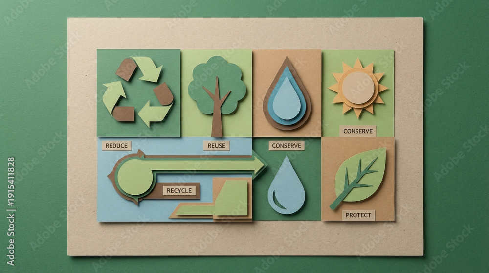Ilustración de Stock Environmental commitment board made from layered ...