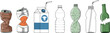© jafrine - Plastic Waste and Recycling Vector Illustration Set with Crushed Bottles, Cans, Carton and Reusable Drinking Containers Concept