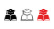 © APIM02SN - Three graduation caps and open books displayed in black white and red color variations