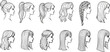 © hiyaki - Collection of line drawings showcasing diverse female hairstyles in profile