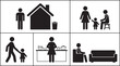 © MDSOBAHAN - Family home lifestyle silhouette set, parents child cooking walking relaxing domestic daily life illustration collection