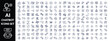 © iconpower - Chatbot set of web icons in line style. A collection of linear icons representing key Chatbot concepts, including a robot head with a headset, chatbot on a laptop, speech bubbles, Editable stroke