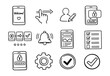 © drawing lines - Doodle style icons for mobile app onboarding, user security, notifications, and interaction elements.