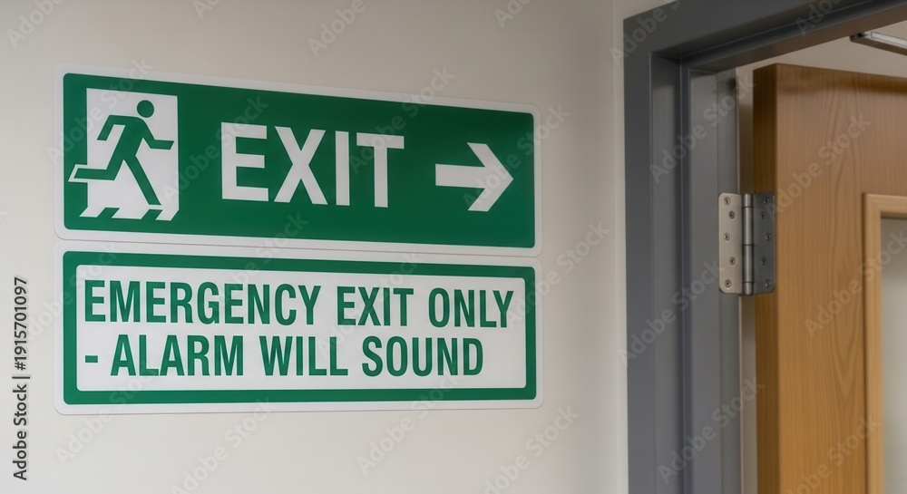Emergency Exit Signage Next to Door Indicating Evacuation Route During ...