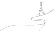 © Qaqas - One line drawing of a businesswoman walking on long, winding upward arrow path, challenging career journey for business concept. Perseverance and growth for National Productive Business Civility Day