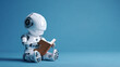 © Qaqas - Robot reading book in front of blue background