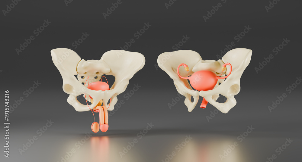 Sexual Reproduction Organs Anatomy of the male and female reproductive system in the human pelvis ...