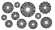 © nevermind - Collection of black and white radial pattern circular shapes.