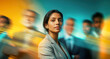 © Parisa - Confident Indian Businesswoman Leading Corporate Team in Teal and Orange Fast Paced Office