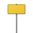 © Manjurul - Blank yellow rectangular road sign on a metal pole with visible bolts, ready for custom text or symbols, isolated on transparent background.