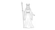 © Dadin - Elegant Queen with Staff and Crown, Fantasy Character Line Art