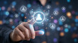 © CuteBee - A human hand points at a glowing user icon surrounded by smaller profile symbols against a dark background, representing global digital connectivity.