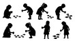 © Kangrusuh - Children Feeding Fish Silhouettes: Joyful Kids Interacting with Aquatic Life in Various Poses