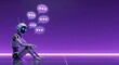 © Aftarun - Robot sitting on floor with multiple speech bubbles above it against purple gradient background humanoid