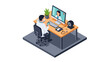 © Mark - Isometric online consultation: doctor engaging in virtual patient meeting