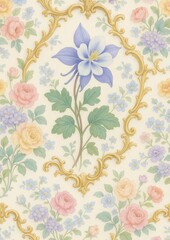  Elegant floral vintage wallpaper design.