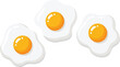 © Hamza - Three brightly colored cartoon style fried eggs with sunny side up yolks floating isolated on a clean white background for breakfast concepts