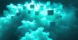 © antishock - Abstract cubes float within swirling turquoise smoke. Dramatic lighting creates depth, emphasizing geometric forms amidst nebulous clouds.