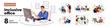 © Paper Trident - Inclusive office set. Employees with disabilities are at workplace. Workers in wheelchair, with prosthesis. Diverse colleagues work together. Flat isolated vector illustrations on white background