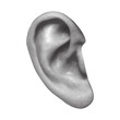 © Creative Rabeya - Human ear in halftone texture, dotted pop art style, Close-up Macro of Human Ear Anatomy, Isolated on White Background, Sensory Organ Detail, Hearing and Listening Concept