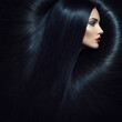 © Helena - Elegant woman with long, flowing black hair and striking red lips, captured in a dramatic profile view, showcasing beauty and sophistication in a captivating portrait