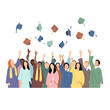 © Dwi R Firmansyah - Diverse graduates joyfully celebrate academic success, tossing caps into the air, marking the completion of their studies and looking forward to a bright future