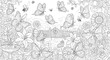 © Thumbs - Whimsical garden scene with butterflies, bees, and flowers, coloring page