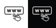 © bibin - WWW browser address bar icon with a hand using a stylus pen. Linear black and white vector design for digital navigation, touch screens, and internet interface concepts.