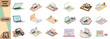 © Any - Laptop and desktop computer icons in flat design with pastel colors on white background for web graphics