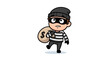 © Tim - Cartoonish burglar character with loot sack exhibiting a guilty expression on isolated background